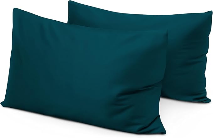 800 Thread Count 100% Egyptian Cotton Toddler Pillowcases Set of 2, Super Soft and Breathable Zipper Closer Travel Pillow Cases, 14x20 Inches, Teal Solid