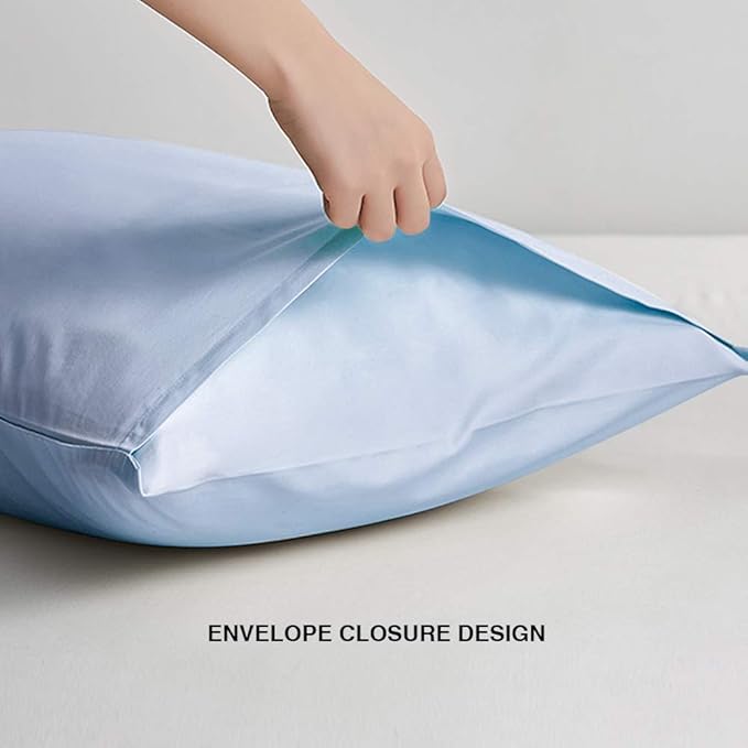 Toddler Pillowcase Set of 2 PC 600 TC 100% Egyptian Cotton Toodler 14x20 Inch Small Travel Pillow Case Envelope Closer Decorative Soft Cozy Travel Kids Nursery Preschool Pillow Cases, Light Blue Solid
