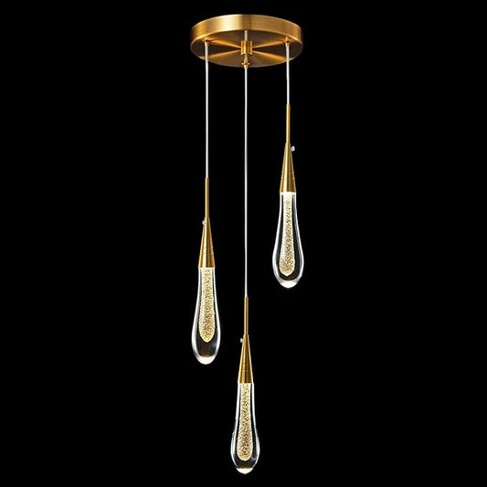 LMQNINE Kitchen Light Fixtures Ceiling Dimmable LED Modern Gold Pendant Light Mini Teardrop Crystal Pendant Light for Kitchen Island Bedroom Hallway Entryway (3-Light)