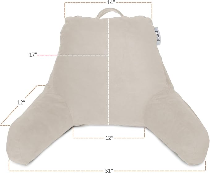 Nestl Reading Pillow Standard Bed Pillow, Back Pillow for Sitting in Bed Shredded Memory Foam Chair Pillow, Reading & Bed Rest Pillows Linen Back Pillow for Bed, Bed Chair Arm Pillow with Pockets