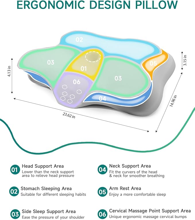 Cervical Pillow for Neck & Shoulder Pain Relief - Adjustable Ergonomic Pillow with Cooling Pillowcase,Memory Foam Pillow Fit for Side, Back & Stomach Sleepers(Gray-White)