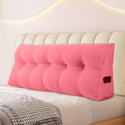Large Triangular Headboard Pillows Long Backrest Positioning Support Bolster Cushion for Daybed Fluffy Quality Plush Body Wedge Pillow with Removable Cover(Pink -Twin/Twin XL-39x8x20 in)