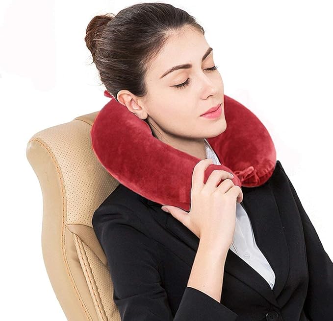 Travel Pillow - Memory Foam Neck Pillow Support Pillow,Luxury Compact & Lightweight Quick Pack for Camping,Sleeping Rest Cushion (Red)