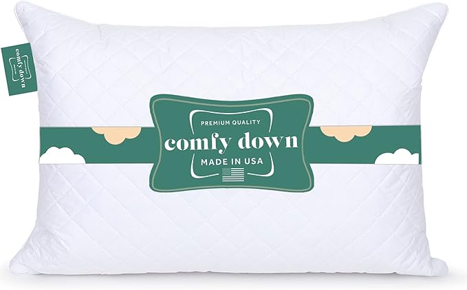 ComfyDown Premium Feather and Down ComfyPlush Supportive Bed Pillow for Sleeping, Luxury Diemend Quilted Cotton Cover, Made in USA, King Size, Medium Firm