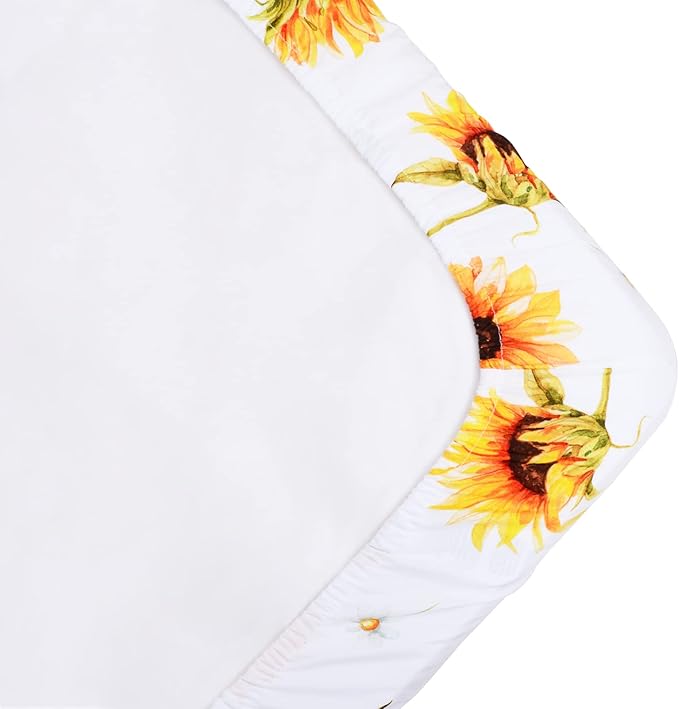 JISEN Baby Crib Sheet 1 Piece Portable Fitted Crib Sheet for Standard Crib and Toddler Mattresses Nursery Bed Decor for Boys Girls 28x52 Inch Sunflowers