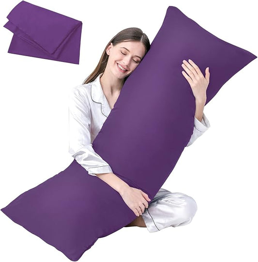 DOWNCOOL Luxury Full Body Pillow Insert with Fiber Cover - Ultra Soft Body Pillow for Sleeping - Breathable Long Bed Pillow Insert, 20"x54"(Purple, with Cover)