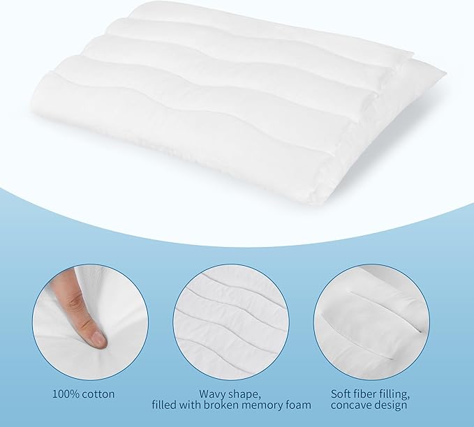 MABOZOO Adjustable Contour Pillow for Neck & Shoulder Pain,Memory Foam Cervical Support Pillow for Side Sleepers,Thin Flat Pillow for Back,Stomach Sleeping