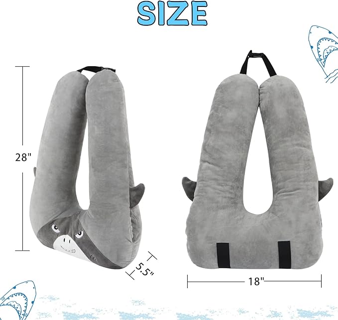 Kids Travel Pillow for Car Seat with Hand Muff, Cartoon Neck & Headrest Seat Belt Pillow for Car Road Trips Long-Distance Travel Sleeping Pillow for Adults and Children, Shark