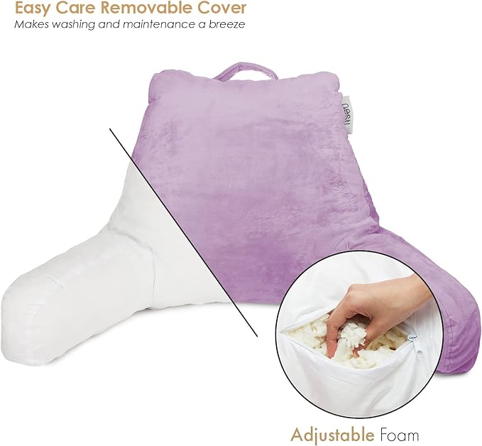 Nestl Reading Pillow for Kids, Small Bed Pillow, Back Pillow for Sitting in Bed, Memory Foam Chair Pillow, Reading & Bed Rest Pillows, Lavender Back Pillow for Bed, Arm Pillow with Pockets