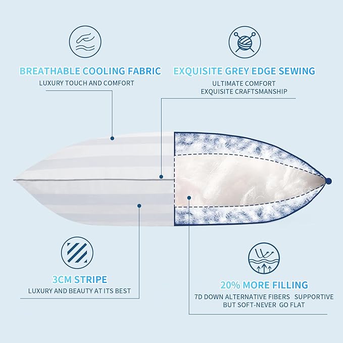 Queen Size Bed Pillows Set of 2 - Premium Down Alternative Cooling Pillows for Side, Back, and Stomach Sleepers Hotel Quality Breathable Skin-Friendly,20 x 30 Inches