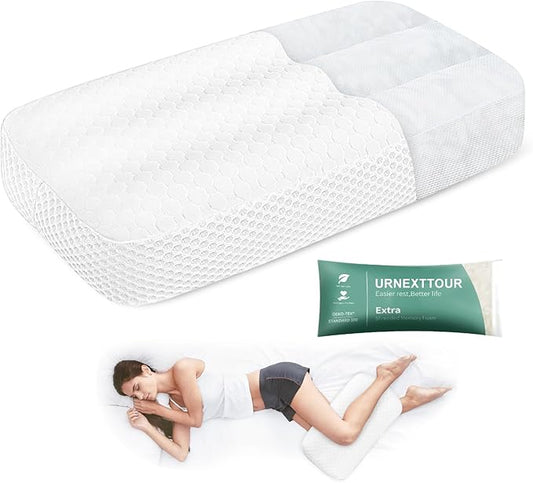 Memory Foam Knee Pillow for Side Sleepers, Between Legs Pillow, Soothing Relief for Sciatica Back HIPS Knees Joints, with Inner Pillowcase and Extra Foam Filler, White