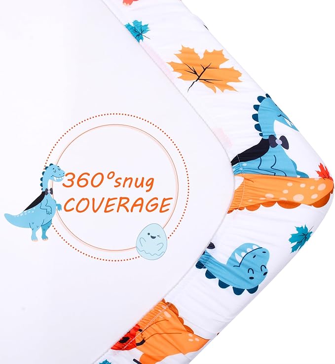 JISEN Baby Crib Sheet 1 Piece Portable Fitted Crib Sheet for Standard Crib and Toddler Mattresses Nursery Bed Decor for Boys Girls 28x52 Halloween Dinosaurs