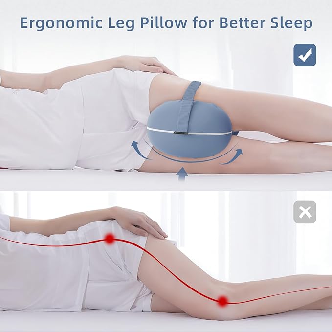 Knee Pillow for Side Sleepers - Memory Foam Knee Pillow with Cooling Cover, Leg Pillow for Side Sleeping - Leg Positioner Pillows for Sciatica Hip Pain & Spine Alignment (Misty Blue)