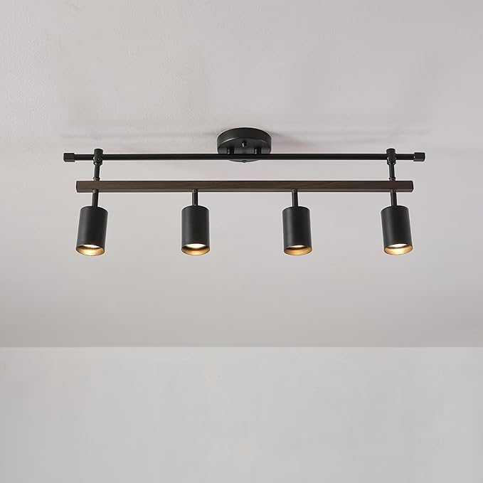 Globe Electric 60023 Nashville 4-Light Track Lighting, Matte Black, Faux Wood Accent Bar, Bulb Not Included