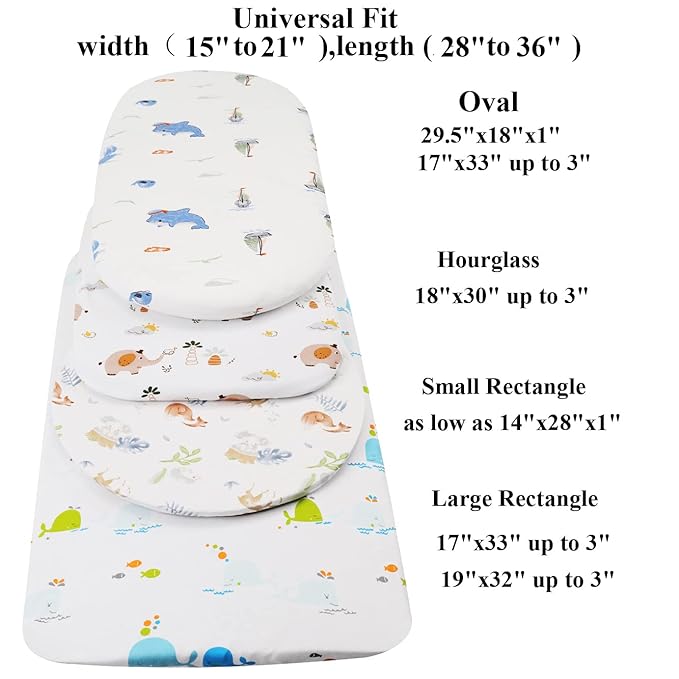 Bassinet Sheets (33" x 19") Compatible with Mika Micky, Baby Delight, Dream On Me, Amke and Other Rectangle Mattress, 2 Pack Fitted Sheets, 100% Jersey Knit Cotton 190GSM, Whale and Dolphin