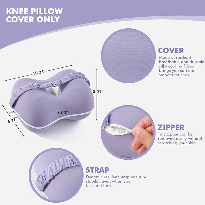 Kevity Leg & Knee Pillow Cove for Side Sleepers - Machine Washable & Cooling Pillow Case with Strap - Replacement Pillowcase Cover 10'' x 8.5'' x 5.3'' - Cover ONLY (Mid-Grey, Medium, 1PCS)