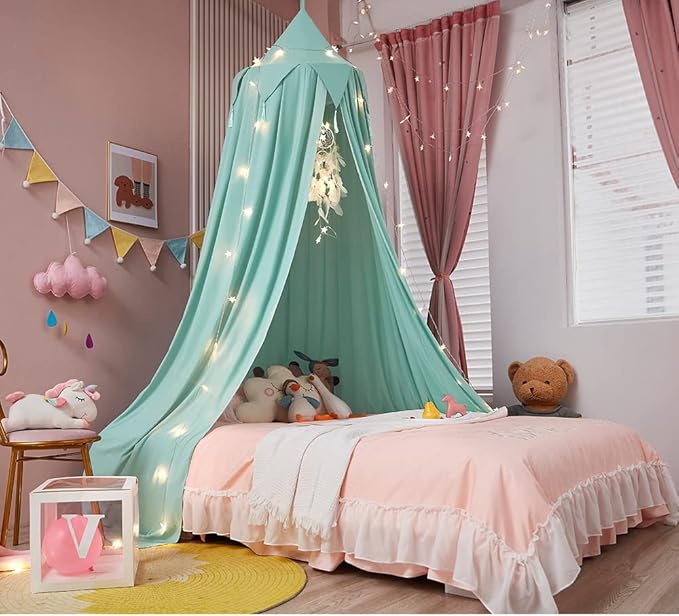 Akiky Bed Canopy with Lights &Dream Catcher Reading Nook Canopy for Kids Boys Bed Playing Tent Room Décor Extra Large Hanging Canopy(Green)
