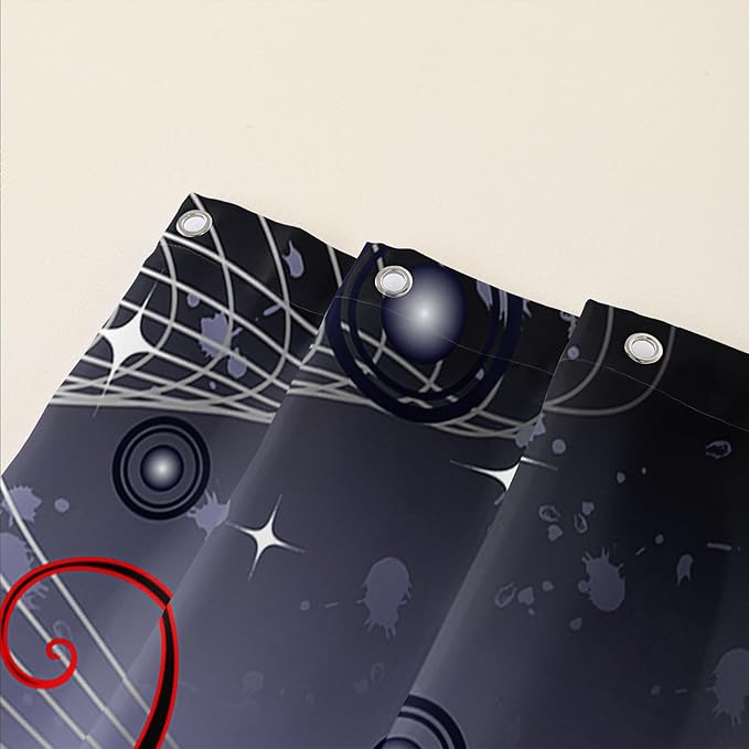 AILONEN Black Rose Shower Curtain for Women,Music Rose Bath Curtain for Bathroom Decor,Red and Black Art Polyester Waterproof for Girls with 12 Plastic Hooks,48" W*72" H Black