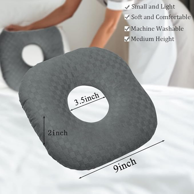 Ear Piercing Pillow for Side Sleepers, Pillow with an Ear Hole for CNH and Ear Pain Ear Inflammation Pressure Sores, O-Shaped Side Sleeping Pillow, Ear Guard Pillow (Dark Gray)