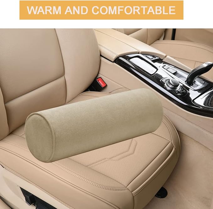 Cylinder Round Memory Foam Support Pillows 17.8X6 Cervical Neck Roll Pillow with Pillowcase Soft, Comfortable and Breathable for Sleeping, Chair, Car, Sofa，Travel Light Coffee