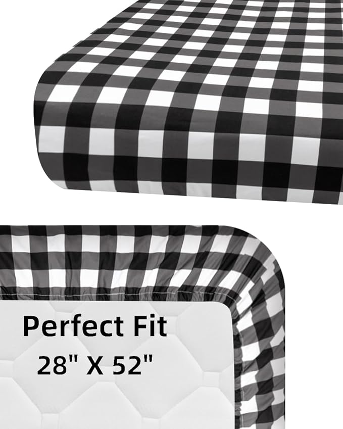 4 Pack Woodland Forest Animals Wood Neutral Unisex Fitted Baby Crib Sheets Set for Baby Boys or Girls Black and White