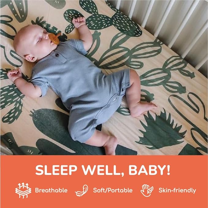 Cactus Crib Sheets, Arizona Nursery Decor, Succulent Crib Bedding Stuff, Western Crib Sheets, for New Mom, New Baby Gifts, Cotton Standard Size Boy & Girl 52X28X9''