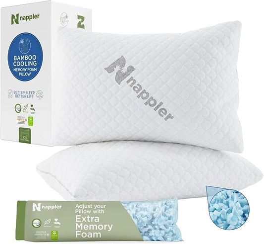 Cooling Pillow for hot Sleepers - Bed Pillows Queen Size Premium Set of 2 - Adjustable Shredded Memory Foam - Medium to Firm Pillows for Back, Stomach & Side Sleepers -Washable Cover