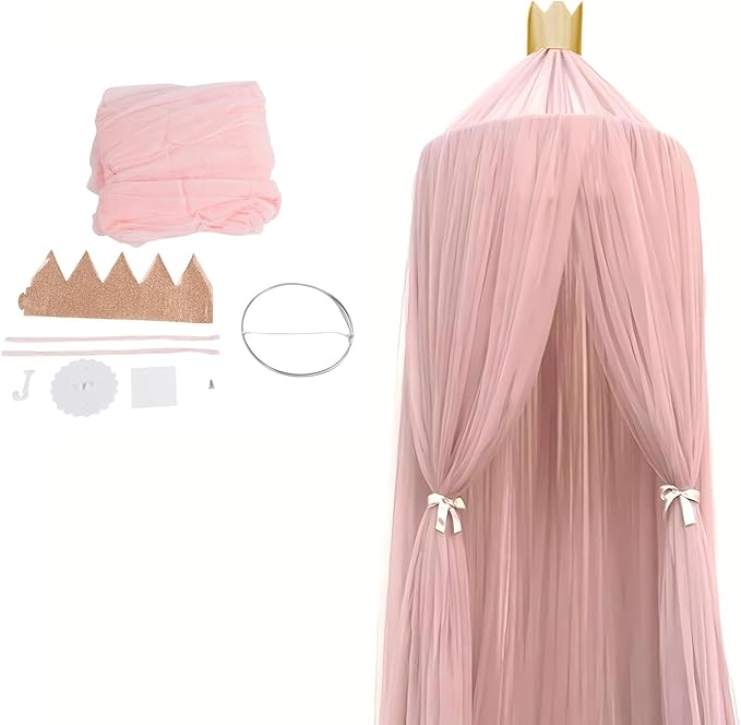 Pink Bed Canopy Canopy Net for Bed Bed Curtains from Ceiling 23.6 x 94.5 Inches Mosquito Net for Children's Bed Decoration Canopy Bed Curtains with Ribbon and Gold Decorative Paper