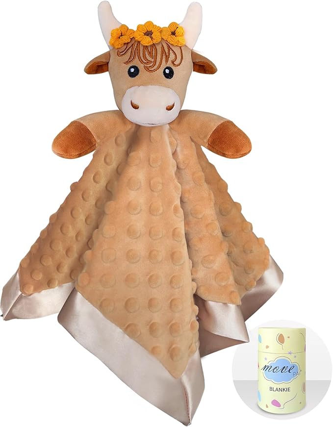 Girl Highland Cow Baby Security Blanket Loveys for Babies Girls, 16" Soft Baby Lovey Blanket, Baby Snuggle Stuffed Animals Blankie, Baby Girls Gifts for Infant and Toddler