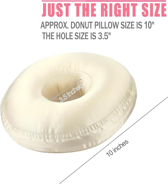 Satin Ear Piercing Pillow Removable Cover Luxury Cnh Pillow with Ear Holes for Ear Pain Side Sleepers Washable Large Donut Pillows Head Neck Support Champagne