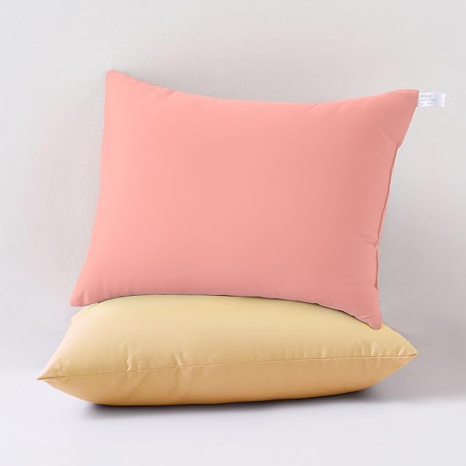 MEILA 2 Pack Cotton Toddler Pillows, 13x18 Pillows for Sleeping and Traveling, Machine Washable Kids Pillows Ideal for Crib, Bed, Cot and Nap, Beige & Grapefruit