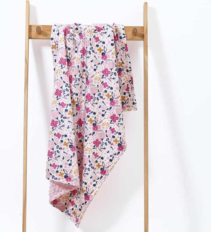 CREVENT Minky Floral Baby Blanket for Girls, Soft Plush Receiving Crib Blanket for Newborns Toddlers Bedding - Flowers 30x40 Inches