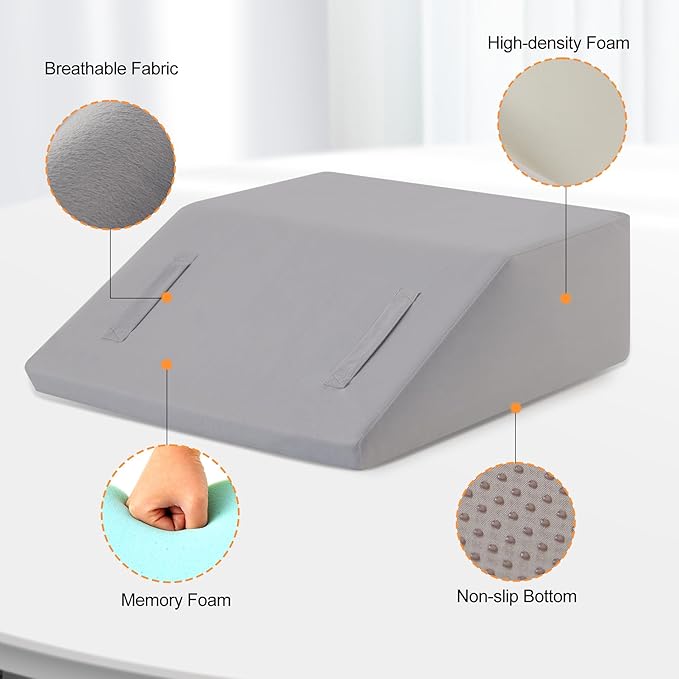 Leg Elevation Pillows for Sleeping, Memory Foam Wedge Pillow for Legs, Knee Wedge Pillow for After Surgery, Swelling, Back Pain and Circulation, Non-Slip Bottom, Removable Cover (10 Inch)