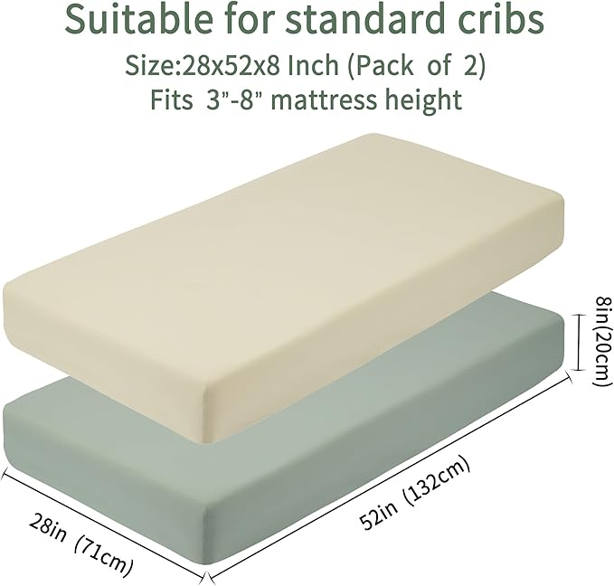 Baby Crib Sheets for Boys Girls, 2 Pack Fitted Crib Sheet for Standard Crib and Toddler Mattress, Soft Microfiber Baby Sheet 52x28x8in (Brown & Green)