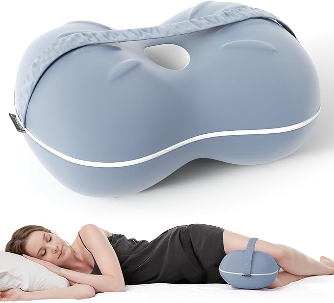 Knee Pillow for Side Sleepers - Memory Foam Knee Pillow with Cooling Cover, Leg Pillow for Side Sleeping - Leg Positioner Pillows for Sciatica Hip Pain & Spine Alignment (Misty Blue)