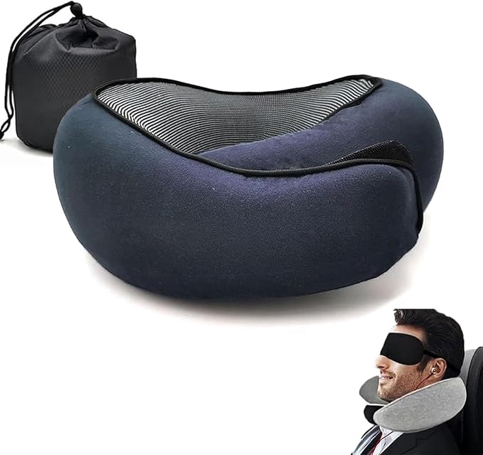 Travel Neck Pillow, Memory Foam Airplane Travel Pillow, 360 Degree Comfort and Breathability, Washable Modal Cover,Stowable U-Shaped Pillow