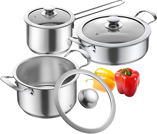 Stainless Steel pots and pans set, 6 Piece Nonstick Kitchen Induction Cookware Set,Works with Induction/Electric and Gas Cooktops, Nonstick, Dishwasher