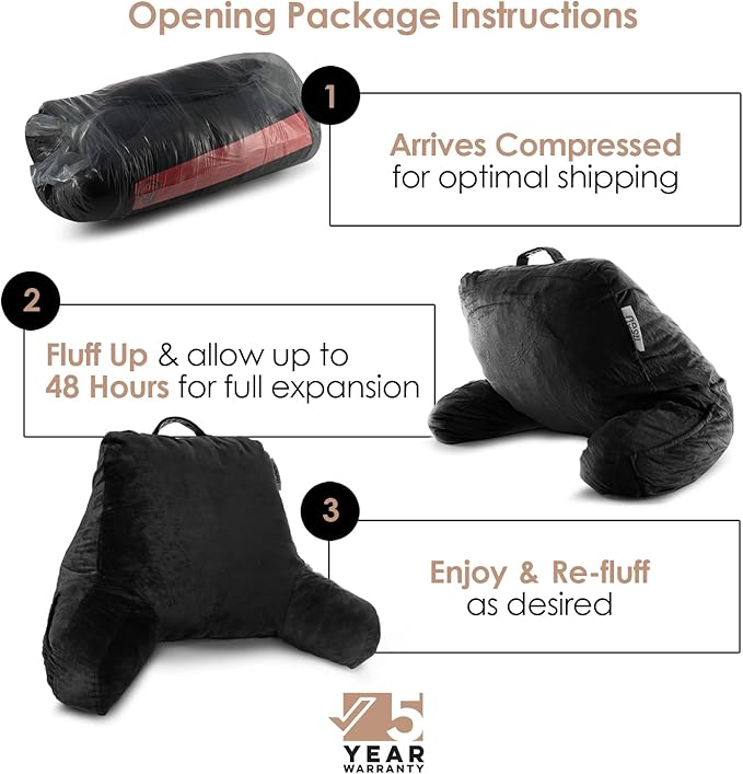 Nestl Reading Pillow for Kids, Small Bed Pillow, Back Pillow for Sitting in Bed, Memory Foam Chair Pillow, Reading & Bed Rest Pillows, Black Back Pillow for Bed, Arm Pillow with Pockets