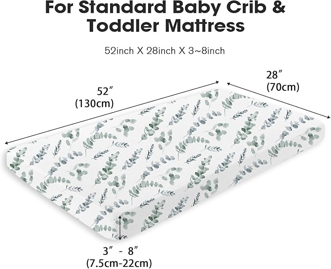 Muslin Crib Sheets, 2pk Neutral Fitted Baby Toddler Bed Sheets for Standard Crib Mattress & Toddler Bed Mattress, 28 x 52 inches, Green Leaves