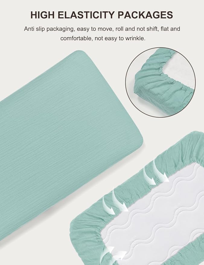 Light Blue Bassinet Mattress Sheets Boy, Muslin Bassinet Sheet 32"x16" for Rectangle, Oval, Hourglass Bassinet Mattress, Moses Basket Sheets (46B-05)