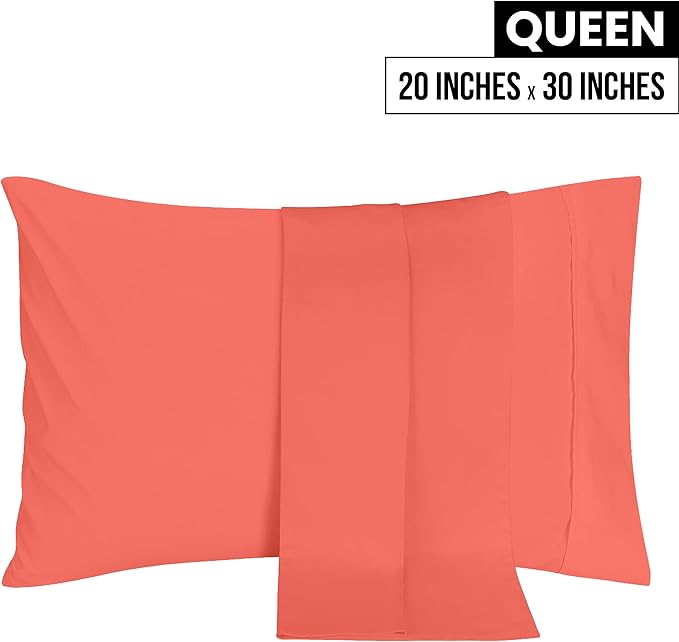 Utopia Bedding Queen Pillow Cases - 2 Pack - Envelope Closure - Soft Brushed Microfiber Fabric - Shrinkage and Fade Resistant Pillow Covers 20 X 30 Inches (Queen, Coral)