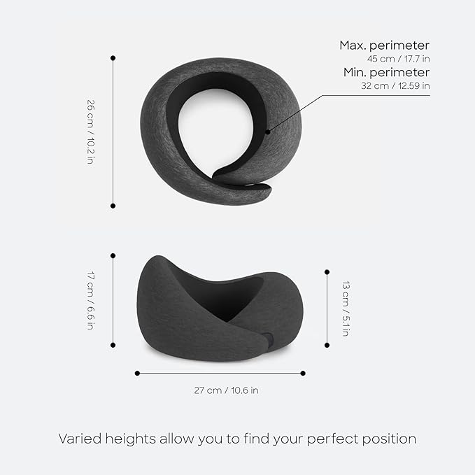 Ostrichpillow Go Neck Pillow - Premium Memory Foam Travel Pillow, 360º Ergonomic Design, Asymmetrical Sides, Travel Bag Included, Washable Modal Cover