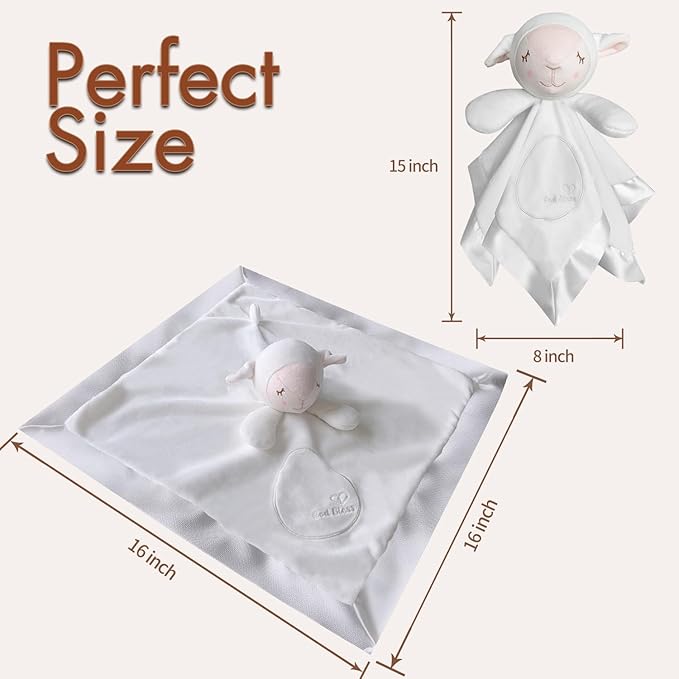 White Goat Baby Security Blanket Loveys for Babies Boys and Girls, 16" Soft Baby Lovey Blanket, Baby Snuggle Stuffed Animals Blankie, Baby Gifts for Infant and Toddler