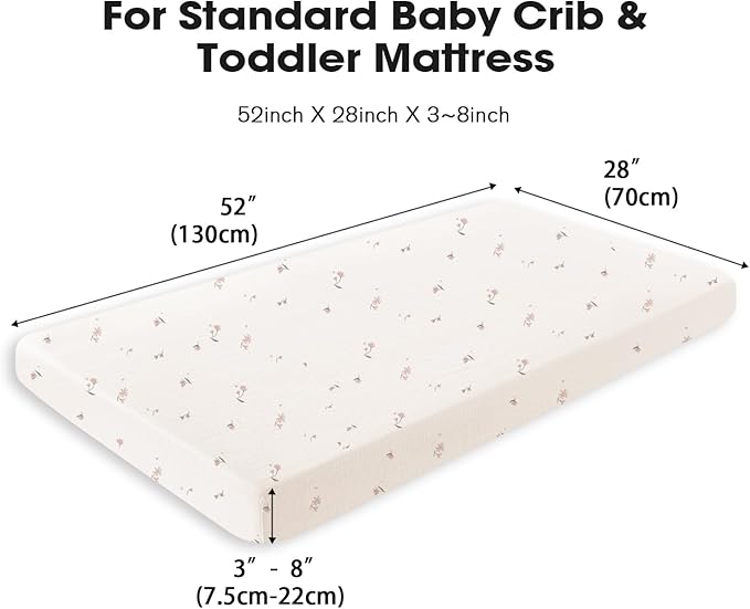 Muslin Crib Sheets, 2pk Neutral Fitted Baby Toddler Bed Sheets for Standard Crib Mattress & Toddler Bed Mattress, 28 x 52 inches, Fog Flower