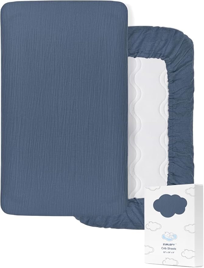 Dusty Blue Neutral Crib Sheets, Soft Muslin Baby Crib Sheets for Standard Crib Mattress, Breathable Neutral Cotton Crib Sheets (46C-09)