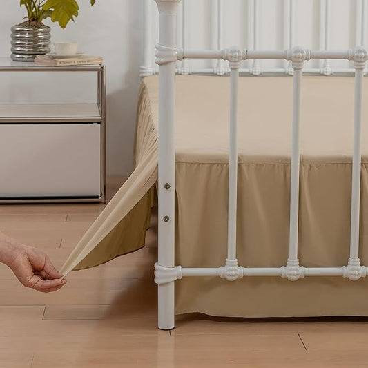 Bed Skirt King Size Ruffled Bed Skirts with Split Corners, 18 Inch Drop Dust Ruffle Bed Skirt with Platform, King, 18 Inch, Light Camel