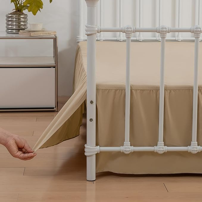 Bed Skirt, Full Size Ruffled Bed Skirt with Split Corners, 14 Inch Drop Dust Ruffle Bed Skirt with Platform, Full -14 Inch, Light Camel