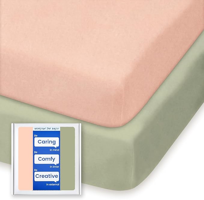 Pack and Play Mattress Sheets, TotBasic Premium Jersey Cotton Mini Crib Sheets Fitted, Ultra Soft Pack N Play Sheet for Girls Boys, Soft and Breathable Portable Crib Sheets for Pack and Play Mattress