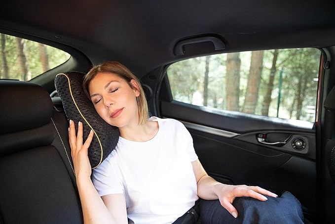 Travel & Camping Comfortable Memory Foam Pillow – Easy to Carry Portable Bag – Temperature Regulating Pillow Case (Black Contour)