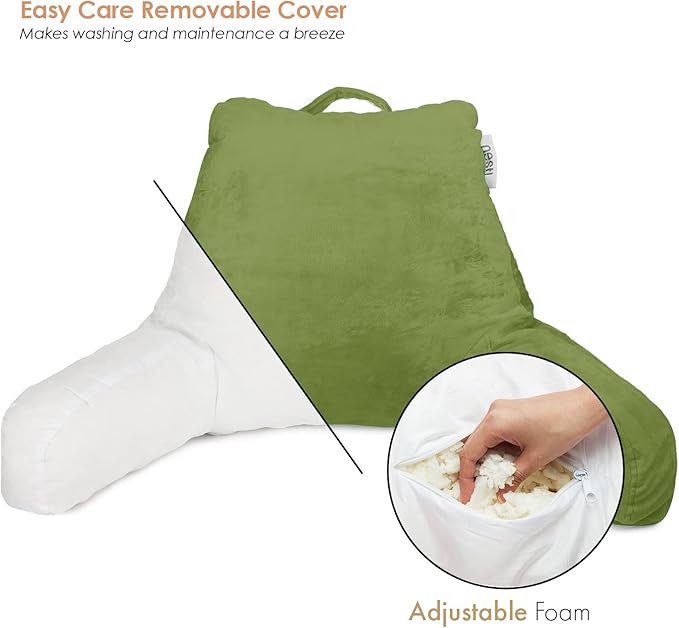 Nestl Reading Pillow Standard Bed Pillow, Back Pillow for Sitting in Bed Shredded Memory Foam Chair Pillow Reading & Bed Rest Pillows Calla Green Back Pillow for Bed, Bed Chair Arm Pillow with Pockets